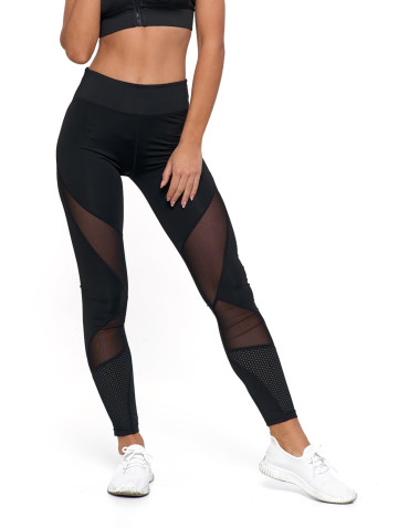 Legginsy - Legginsy damskie sportowe z siateczką CZARNY - produkt 1