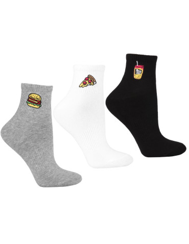 Za kostkę - Skarpetki damskie krótkie 3/4 z haftem Fast Food 3-pak WIELOKOLOROWY - produkt 1