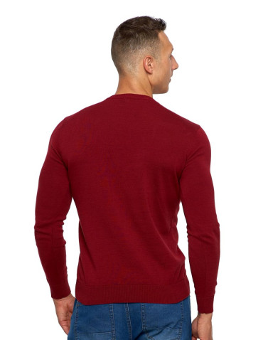 Swetry - Klasyczny sweter męski bawełniany BORDOWY - produkt 2