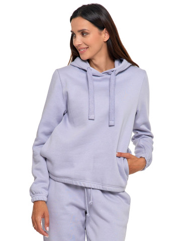Bluzy - Bluza damska dresowa o luźnym kroju z kapturem FIOLETOWY - produkt 3
