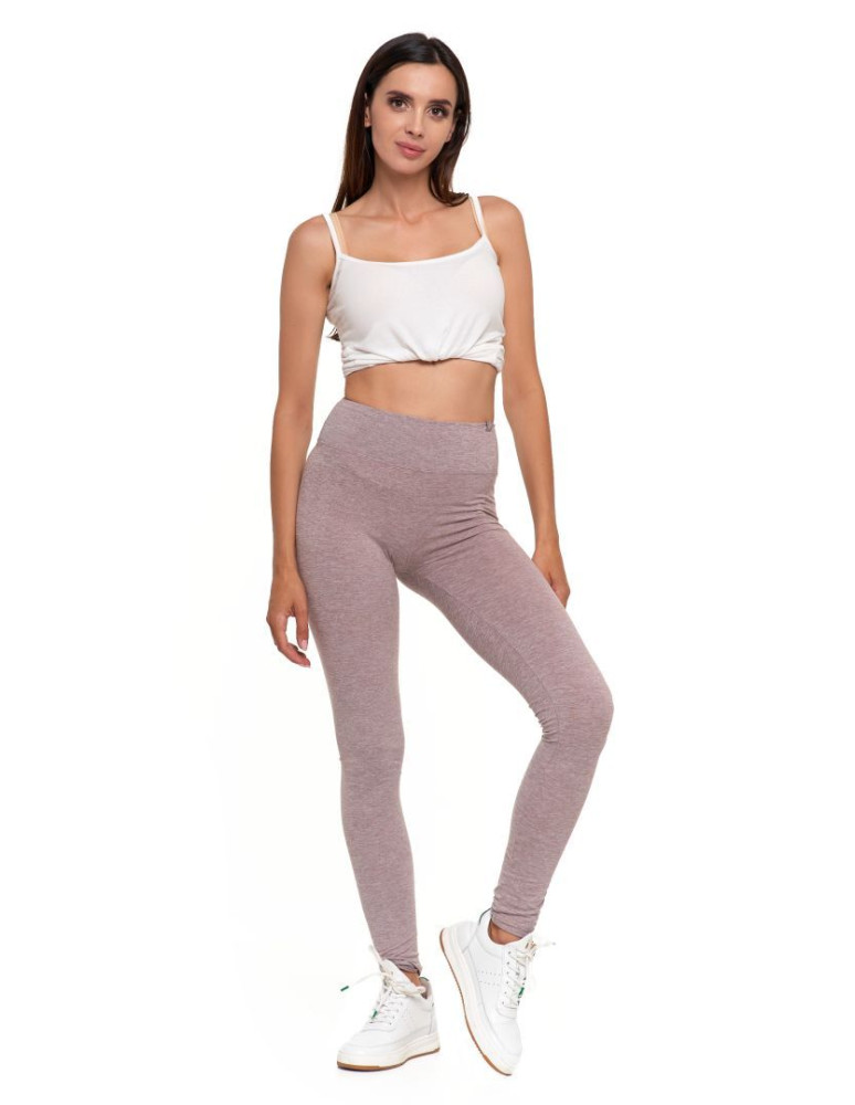 Legginsy - Klasyczne legginsy damskie z wysokim stanem BEŻOWY - produkt moraj.pl 1