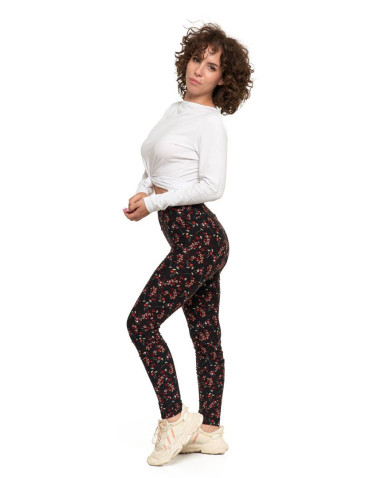 Legginsy - Legginsy damskie długie z wysokim stanem w drobne kwiaty WZÓR 1 - produkt 2