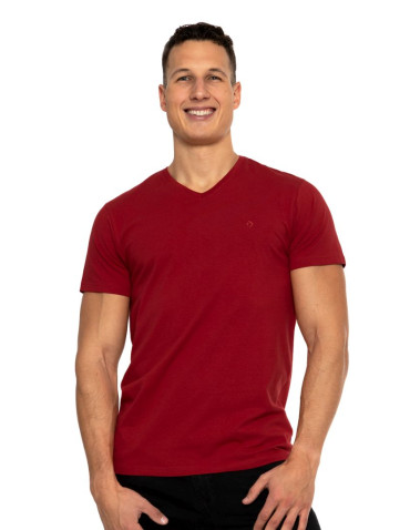 Koszulki, topy, koszule - Koszulka męska bawełna Premium T-shirt dekolt w serek BORDOWY - produkt 1
