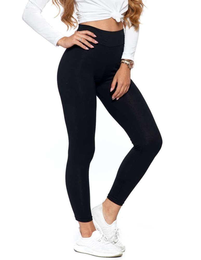 Legginsy - Bawełniane czarne legginsy damskie z wysokim stanem CZARNY - produkt moraj.pl 3