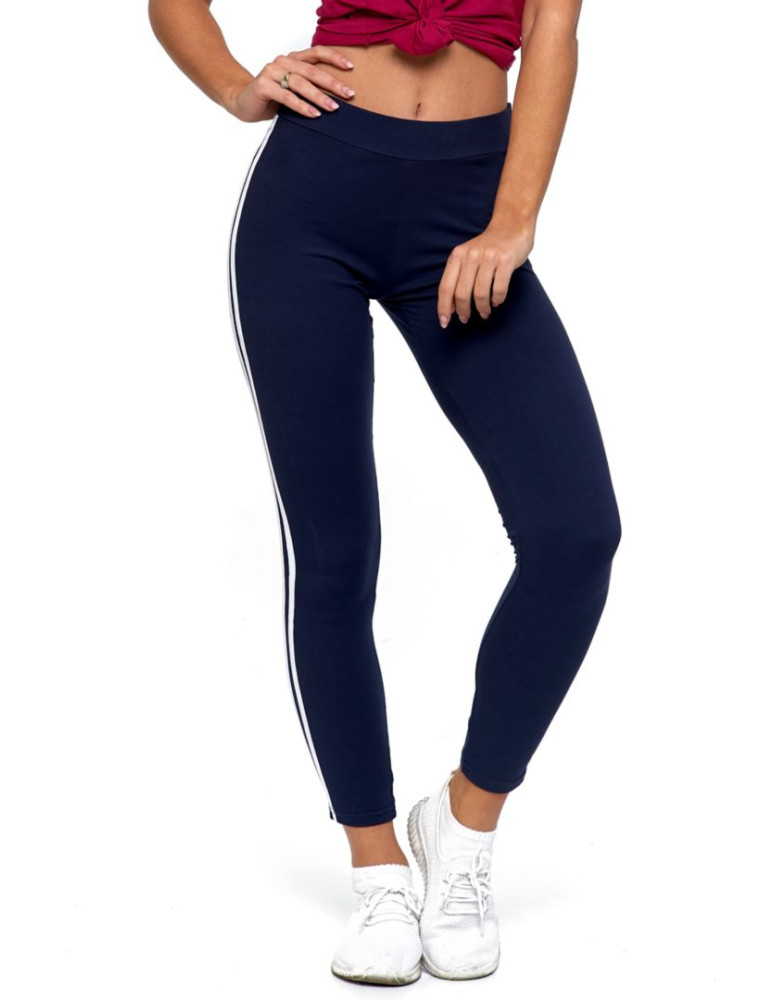 Legginsy - Legginsy damskie z lampasami typu peach touch GRANATOWY - produkt moraj.pl 1