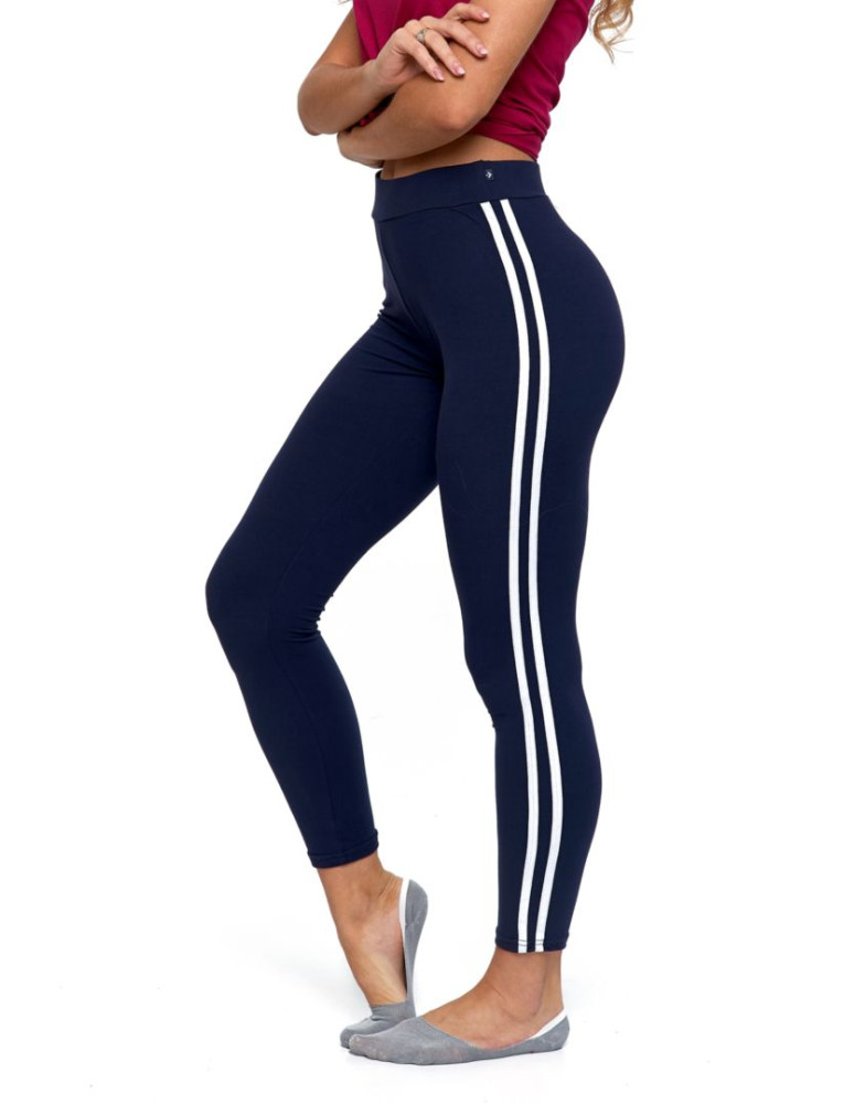Legginsy - Legginsy damskie z lampasami typu peach touch GRANATOWY - produkt moraj.pl 2