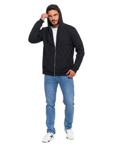 Bluzy - Bluza męska rozpinana z kapturem bawełniana CZARNY - produkt 7