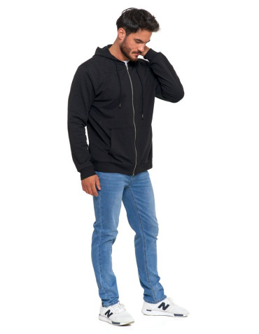 Bluzy - Bluza męska rozpinana z kapturem bawełniana CZARNY - produkt 8