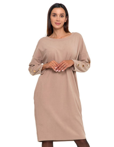 Sukienki - Sukienka damska cosy z rękawem 7/8 BEŻOWY - produkt 2