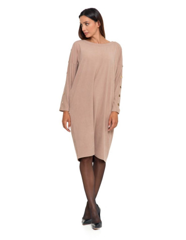 Sukienki - Sukienka damska cosy z rękawem 7/8 BEŻOWY - produkt 6