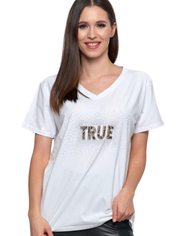 Koszulki i topy - T-shirt damski z cyrkoniami glamour BIAŁY - produkt 1