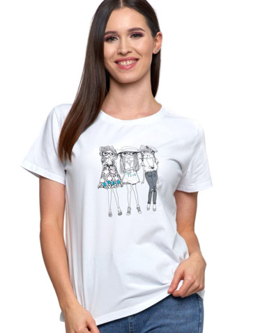 Koszulki i topy - Damski t-shirt z cekinami glamour BIAŁY - produkt 1