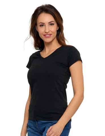 Koszulki i topy - T-shirt damski bawełniany z dekoltem V CZARNY - produkt 2