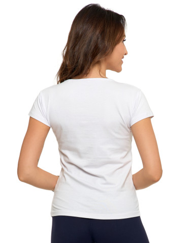 Koszulki i topy - T-shirt damski bawełniany z dekoltem V BIAŁY - produkt 2
