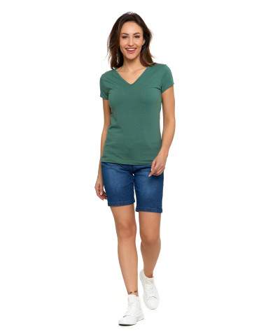 Koszulki i topy - T-shirt damski bawełniany z dekoltem V KHAKI - produkt 5