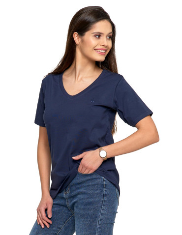 Koszulki i topy - Koszulka damska bawełna Premium T-shirt dekolt w serek GRANATOWY - produkt 3