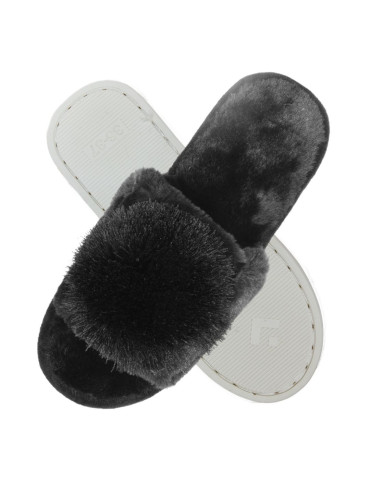 Kapcie i bambosze - Kapcie damskie klapki domowe z ozdobnym pomponem CZARNY - produkt 2