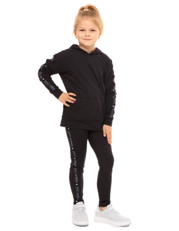 Dziewczynka - Legginsy dziewczęce z lampasem peach touch CZARNY - produkt 5