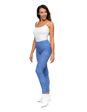 Legginsy - Legginsy damskie z wysokim stanem wzór a'la jeans NIEBIESKI - produkt 2