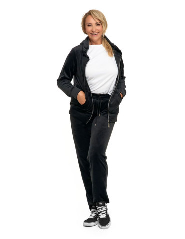 Bluzy - Welurowa bluza damska zapinana na zamek CZARNY - produkt 8
