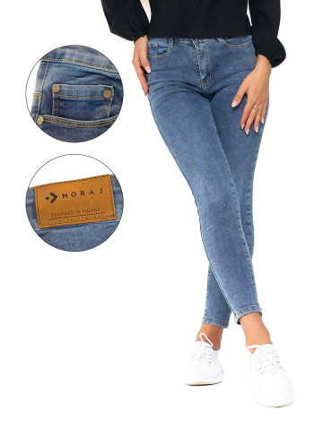 Spodnie - Jeansy spodnie damskie skinny z wysokim stanem NIEBIESKI - produkt 7