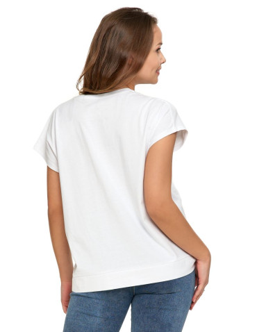 Koszulki i topy - Koszulka damska T-shirt oversize ze słonecznikami BIAŁY - produkt 3