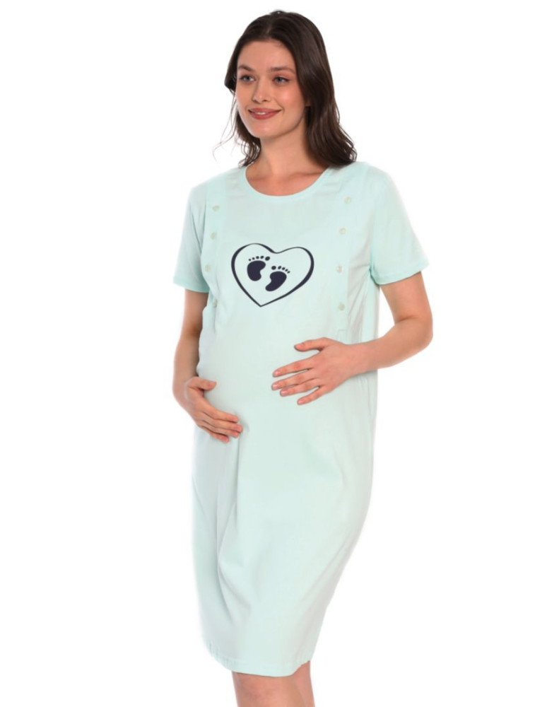 Koszule nocne - Koszula nocna damska bawełniana ciążowa do karmienia MIĘTA - produkt moraj.pl 1