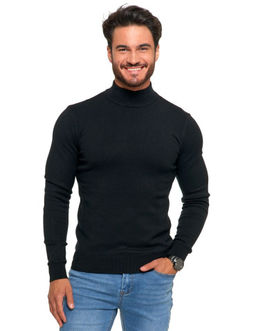 Swetry - Sweter męski półgolf o klasycznym kroju CZARNY - produkt 1