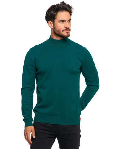 Swetry - Sweter męski półgolf o klasycznym kroju ZIELONY - produkt 1