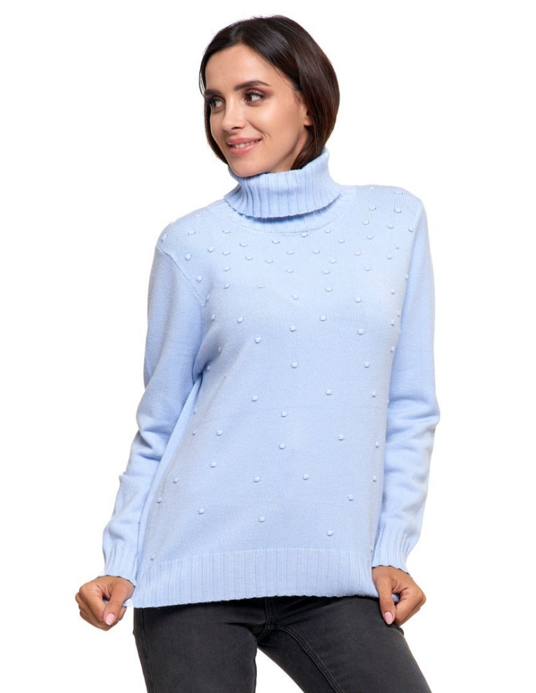 Swetry - Sweter damski golf wiskozowy NIEBIESKI - produkt moraj.pl 1