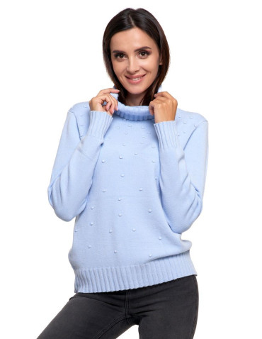 Swetry - Sweter damski golf wiskozowy NIEBIESKI - produkt 4