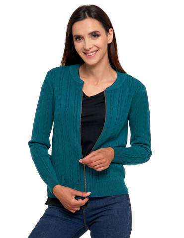 Swetry - Sweter damski rozpinany wiskozowy ZIELONY - produkt 5