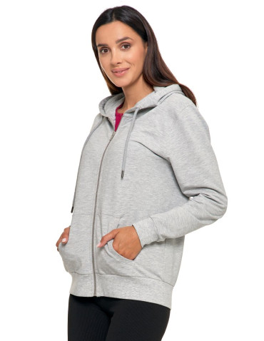 Bluzy - Bluza damska rozpinana z kapturem bawełniana JASNY SZARY - produkt 2