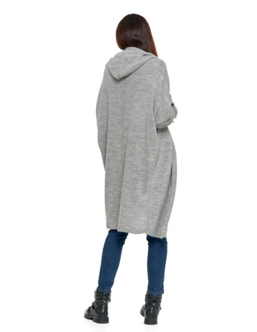 Swetry - Długi sweter damski kardigan z kapturem SZARY - produkt 3