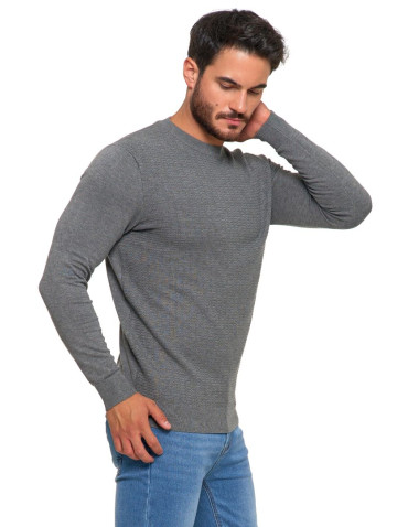 Swetry - Sweter męski z okrągłym dekoltem i drobnym wzorem JASNY SZARY - produkt 2