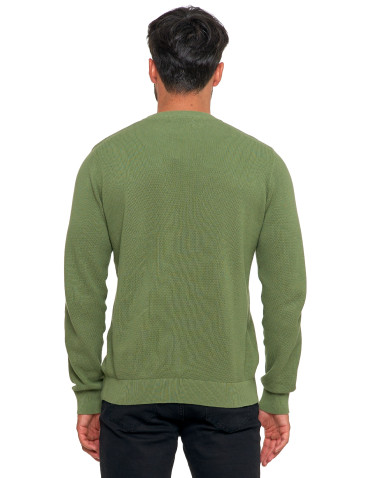 Swetry - Bawełniany sweter męski elegancki z okrągłym dekoltem ZIELONY - produkt 4