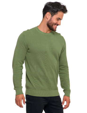 Swetry - Bawełniany sweter męski elegancki z okrągłym dekoltem ZIELONY - produkt 5