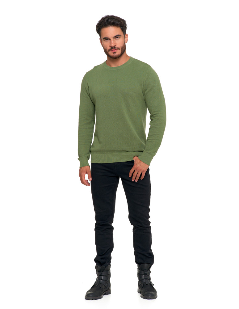 Swetry - Bawełniany sweter męski elegancki z okrągłym dekoltem ZIELONY - produkt moraj.pl 6
