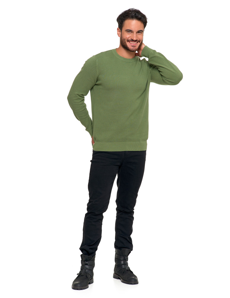 Swetry - Bawełniany sweter męski elegancki z okrągłym dekoltem ZIELONY - produkt moraj.pl 8