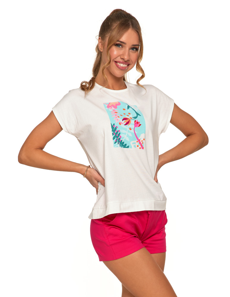 Koszulki i topy - Koszulka damska T-shirt z nadrukiem w kwiaty BIAŁY - produkt moraj.pl 2