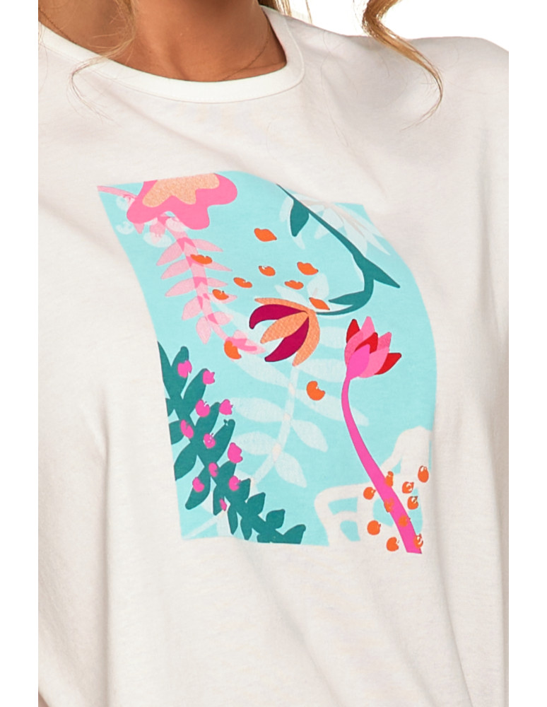 Koszulki i topy - Koszulka damska T-shirt z nadrukiem w kwiaty BIAŁY - produkt moraj.pl 4