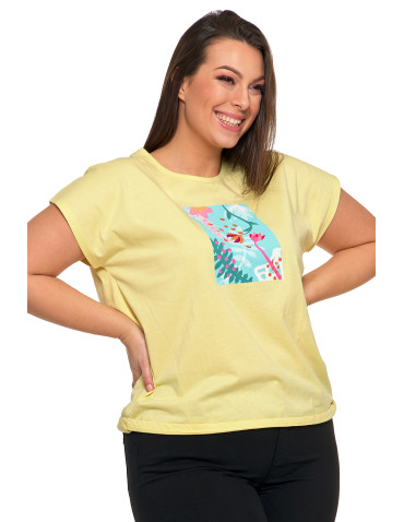 Koszulki i topy - Koszulka damska T-shirt z nadrukiem w kwiaty ŻÓŁTY - produkt 4