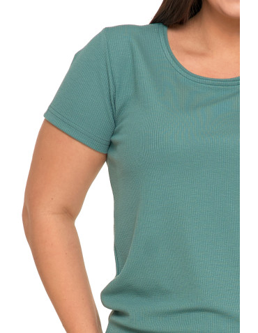 Krótki rękaw - Piżama damska wiskozowa z krótkim rękawem w prążek Plus Size ZIELONY - produkt 3