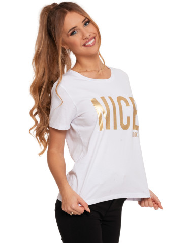 Koszulki i topy - Koszulka T-shirt damski z błyszczącym nadrukiem BIAŁY - produkt 3