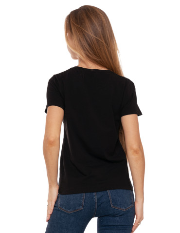 Koszulki i topy - Koszulka T-shirt damski z błyszczącym nadrukiem CZARNY - produkt 3