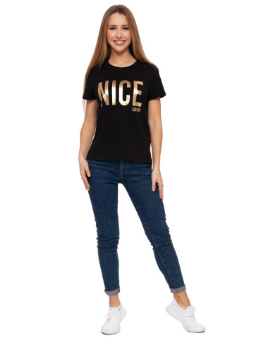 Koszulki i topy - Koszulka T-shirt damski z błyszczącym nadrukiem CZARNY - produkt 6