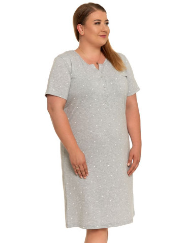 Koszule nocne - Koszula nocna damska z krótkim rękawem rozpinana Plus Size JASNY SZARY - produkt 1