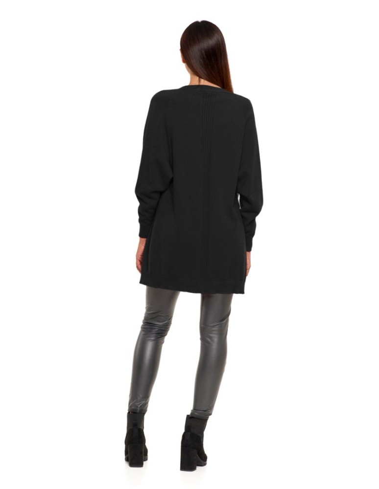 Swetry - Sweter damski długi kardigan bez zapięcia CZARNY - produkt moraj.pl 6