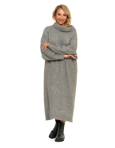 Sukienki - Swetrowa sukienka damska oversize z golfem SZARY - produkt 4