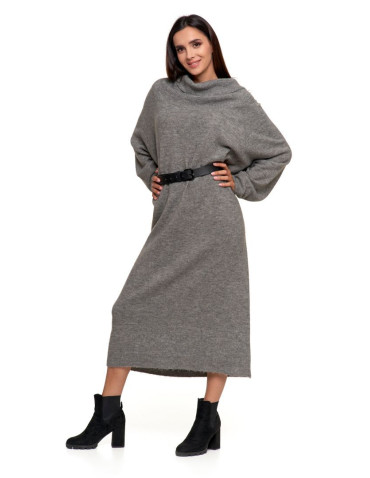 Sukienki - Swetrowa sukienka damska oversize z golfem SZARY - produkt 6